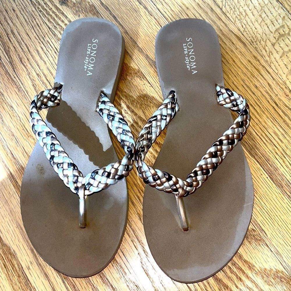 Sonoma Tan Braided Thong Flip Flops- Size 8/8.5M